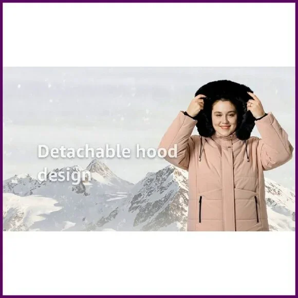 Plus Size Winter Parka Waterproof Down Coat Detachable Hood Warm